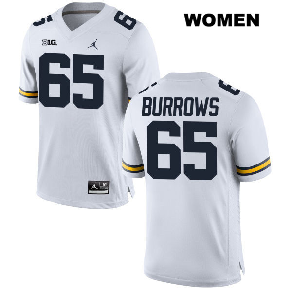 Women's NCAA Michigan Wolverines Connor Burrows #65 White Jordan Brand Authentic Stitched Football College Jersey QD25A67BO